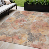 5' X 8' Peach And Gray Floral Washable Indoor Outdoor Area Rug