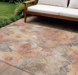 8' X 10' Peach And Gray Floral Washable Indoor Outdoor Area Rug