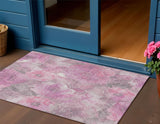 3' X 5' Pink And Gray Floral Washable Indoor Outdoor Area Rug