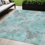 5' X 8' Teal Blue And Gray Floral Washable Indoor Outdoor Area Rug
