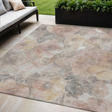 5' X 8' Taupe And Gray Floral Washable Indoor Outdoor Area Rug