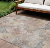 8' X 10' Taupe And Gray Floral Washable Indoor Outdoor Area Rug