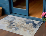 3' X 5' Denim Blue And Beige Abstract Washable Indoor Outdoor Area Rug