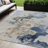 5' X 8' Denim Blue And Beige Abstract Washable Indoor Outdoor Area Rug