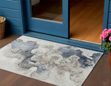 3' X 5' Ivory And Taupe Abstract Washable Indoor Outdoor Area Rug