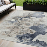 5' X 8' Ivory And Taupe Abstract Washable Indoor Outdoor Area Rug