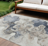 8' X 10' Ivory And Taupe Abstract Washable Indoor Outdoor Area Rug