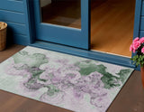 3' X 5' Sage And Lavender Abstract Washable Indoor Outdoor Area Rug