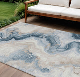 8' X 10' Beige And Navy Blue Abstract Washable Indoor Outdoor Area Rug