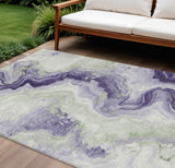 8' X 10' Lavender And Mint Green Abstract Washable Indoor Outdoor Area Rug