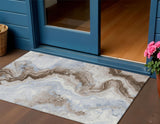 3' X 5' Taupe And Ivory Abstract Washable Indoor Outdoor Area Rug
