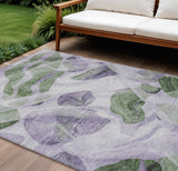 8' X 10' Lavender And Green Abstract Washable Indoor Outdoor Area Rug