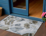 3' X 5' Sky Blue And Taupe Abstract Washable Indoor Outdoor Area Rug