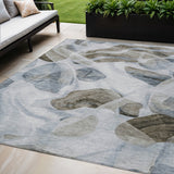 5' X 8' Sky Blue And Taupe Abstract Washable Indoor Outdoor Area Rug