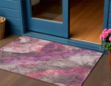 3' X 5' Blush And Purple Floral Washable Indoor Outdoor Area Rug