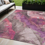 5' X 8' Blush And Purple Floral Washable Indoor Outdoor Area Rug