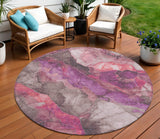 8' Blush And Purple Round Floral Washable Indoor Outdoor Area Rug