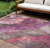 8' X 10' Blush And Purple Floral Washable Indoor Outdoor Area Rug