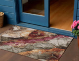 3' X 5' Khaki And Blush Floral Washable Indoor Outdoor Area Rug
