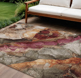8' X 10' Khaki And Blush Floral Washable Indoor Outdoor Area Rug