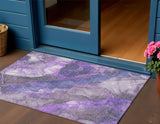 3' X 5' Lavender And Ivory Floral Washable Indoor Outdoor Area Rug