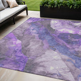 5' X 8' Lavender And Ivory Floral Washable Indoor Outdoor Area Rug