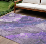 8' X 10' Lavender And Ivory Floral Washable Indoor Outdoor Area Rug