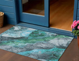 3' X 5' Teal Blue And Ivory Floral Washable Indoor Outdoor Area Rug