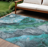 8' X 10' Teal Blue And Ivory Floral Washable Indoor Outdoor Area Rug