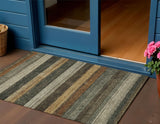 3' X 5' Khaki And Gold Striped Washable Indoor Outdoor Area Rug