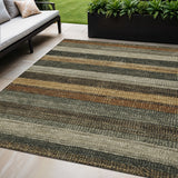 5' X 8' Khaki And Gold Striped Washable Indoor Outdoor Area Rug
