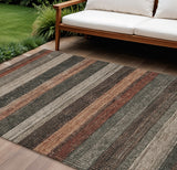 8' X 10' Rust And Taupe Striped Washable Indoor Outdoor Area Rug