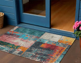 3' X 5' Teal Blue And Orange Abstract Washable Indoor Outdoor Area Rug