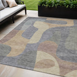 5' X 8' Gray And Gold Abstract Washable Indoor Outdoor Area Rug