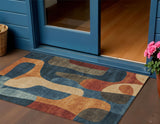 3' X 5' Navy Blue And Orange Abstract Washable Indoor Outdoor Area Rug