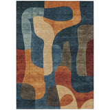8' X 10' Navy Blue And Orange Abstract Washable Indoor Outdoor Area Rug