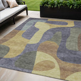 5' X 8' Purple And Gold Abstract Washable Indoor Outdoor Area Rug