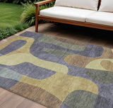 8' X 10' Purple And Gold Abstract Washable Indoor Outdoor Area Rug