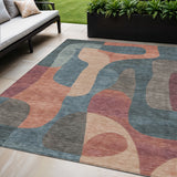 5' X 8' Sage And Pale Aqua Abstract Washable Indoor Outdoor Area Rug