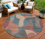 8' Sage And Pale Aqua Round Abstract Washable Indoor Outdoor Area Rug