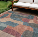 8' X 10' Sage And Pale Aqua Abstract Washable Indoor Outdoor Area Rug