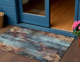 3' X 5' Blue And Gold Floral Washable Indoor Outdoor Area Rug