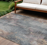 8' X 10' Gray And Beige Floral Washable Indoor Outdoor Area Rug