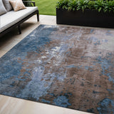 5' X 8' Brown And Blue Abstract Washable Indoor Outdoor Area Rug