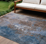 8' X 10' Brown And Blue Abstract Washable Indoor Outdoor Area Rug