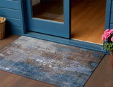 3' X 5' Coffee And Blue Abstract Washable Indoor Outdoor Area Rug