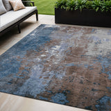 5' X 8' Coffee And Blue Abstract Washable Indoor Outdoor Area Rug