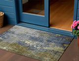 3' X 5' Khaki And Denim Blue Abstract Washable Indoor Outdoor Area Rug