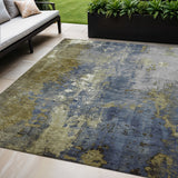5' X 8' Khaki And Denim Blue Abstract Washable Indoor Outdoor Area Rug