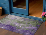 3' X 5' Olive Green And Purple Abstract Washable Indoor Outdoor Area Rug